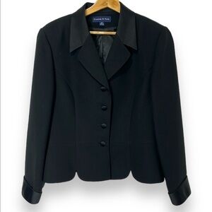 Preston and York Women's Size 12 Black Tuxedo Jacket Satin